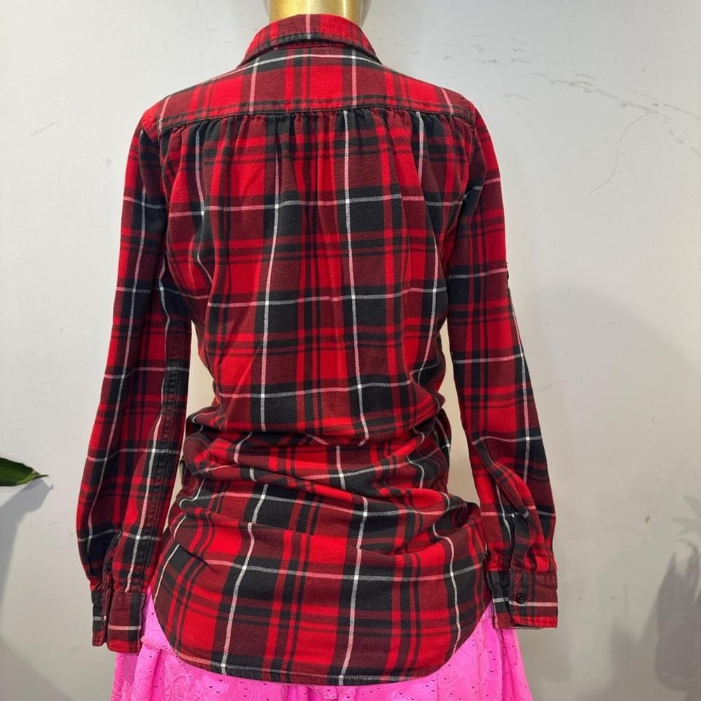Ralph Lauren Red tartan plaid button up girls dress 16/ women's top S / XS - Picture 8 of 8